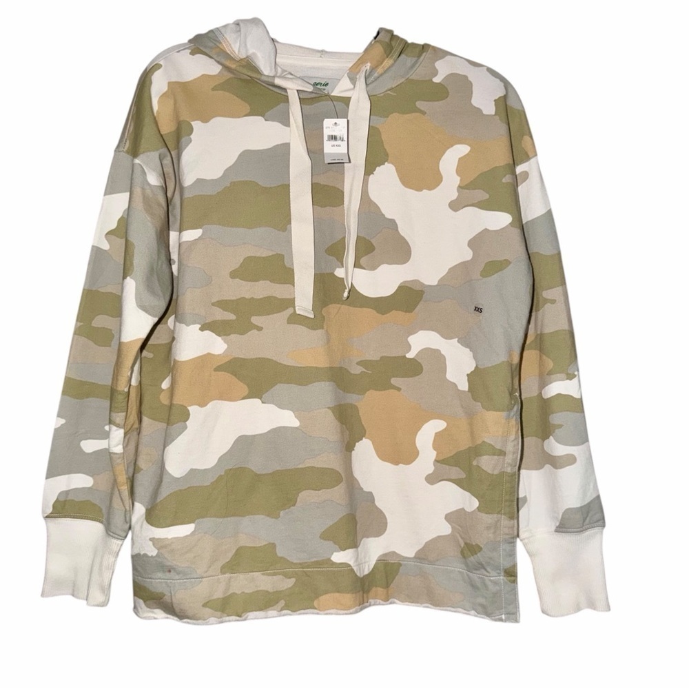 Aerie  XXS NWT Side Split Hoodie Neutral Camouflage Oversized